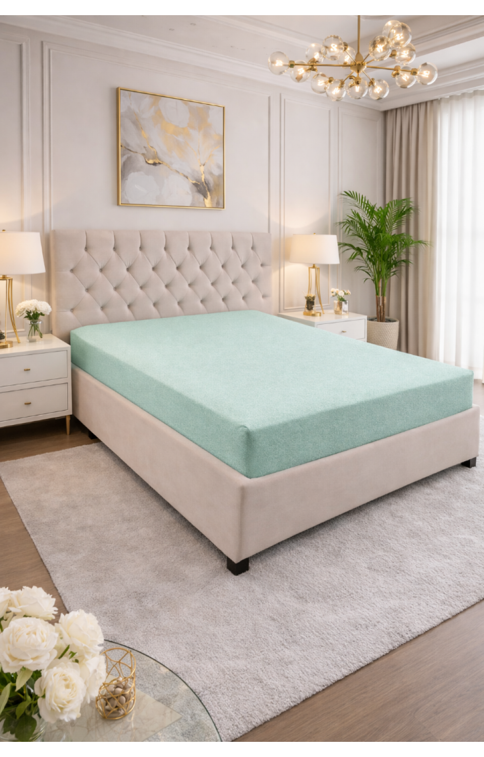 Çift Kişilik Lastikli Penye Çarşaf Su Yeşili