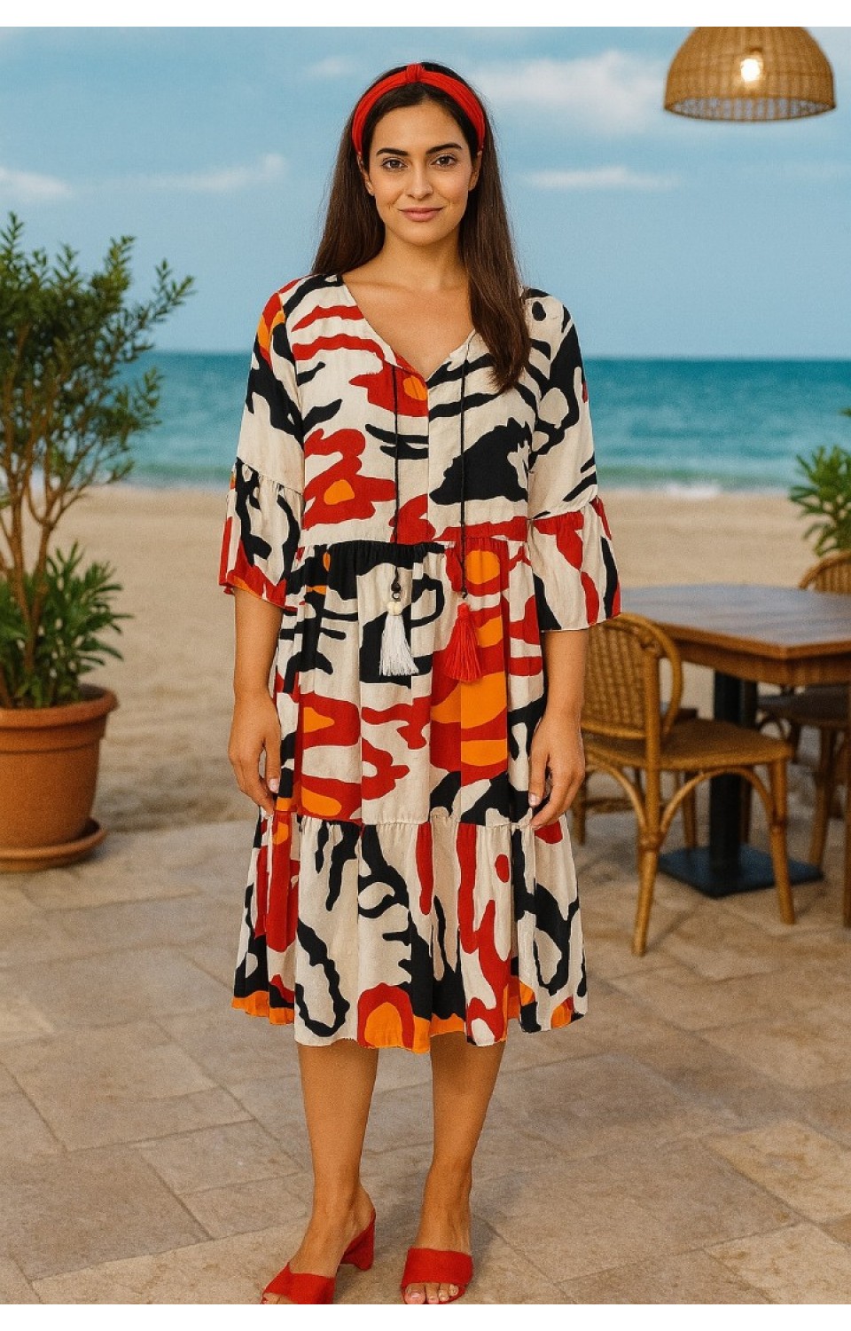 Kadın Yazlık Volanlı Çok Renkli Elbise