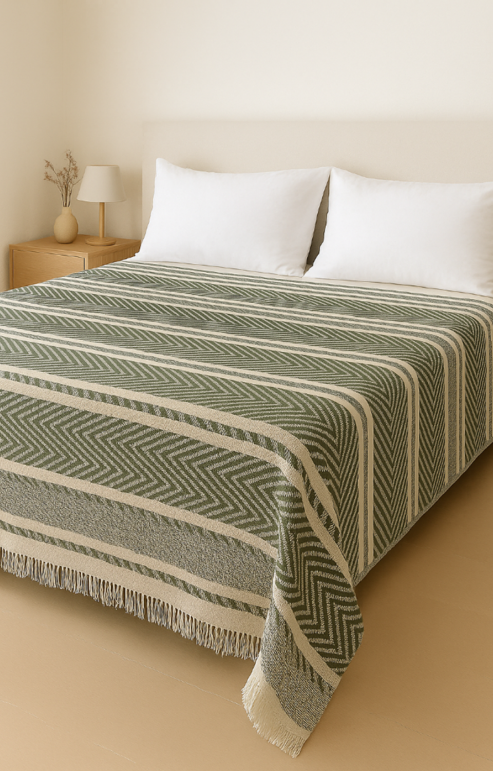 Çift Kişilik 200 x 220 cm Haki Pike Yatak Örtüsü