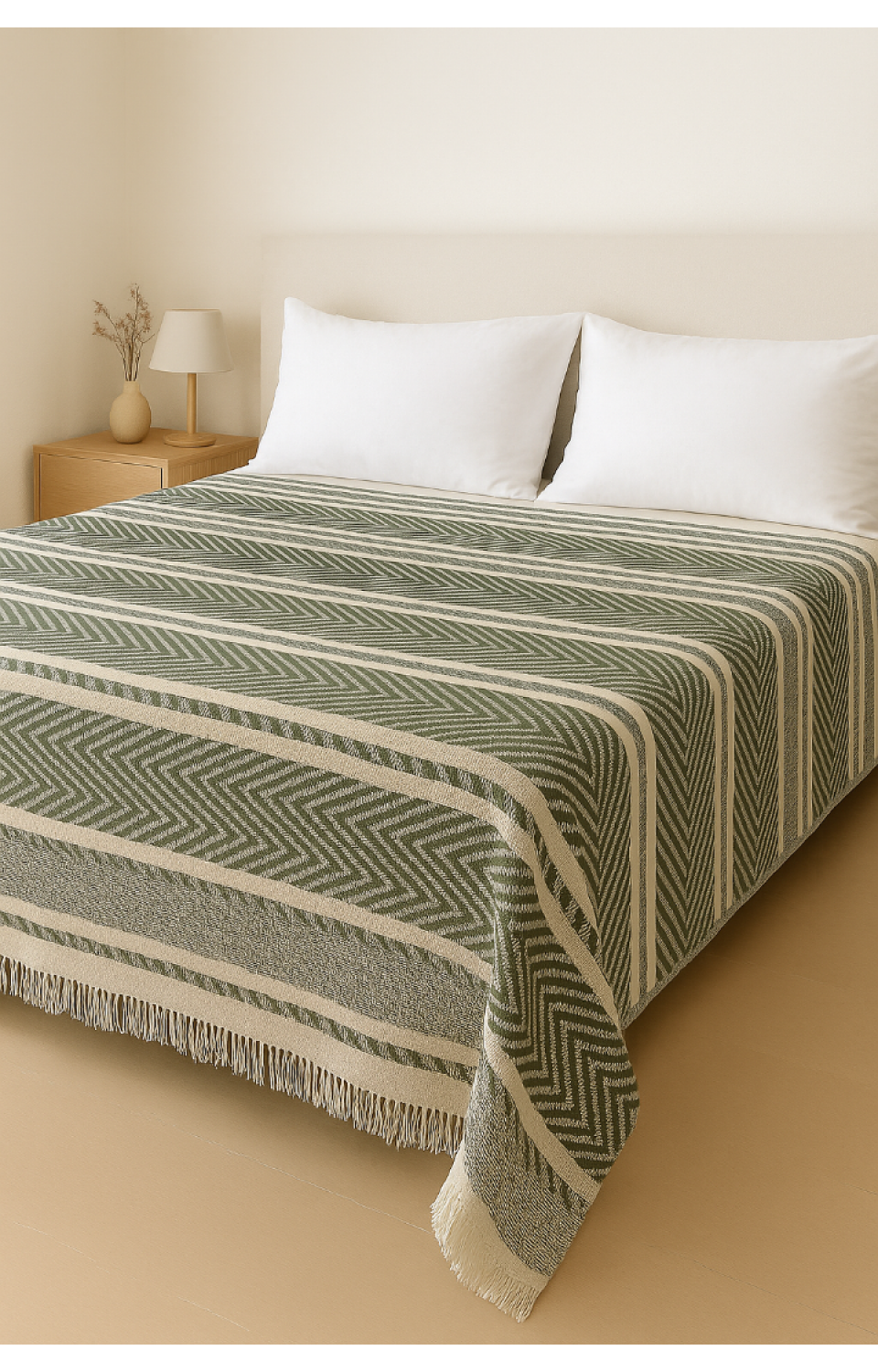 Çift Kişilik 200 x 220 cm Haki Pike Yatak Örtüsü