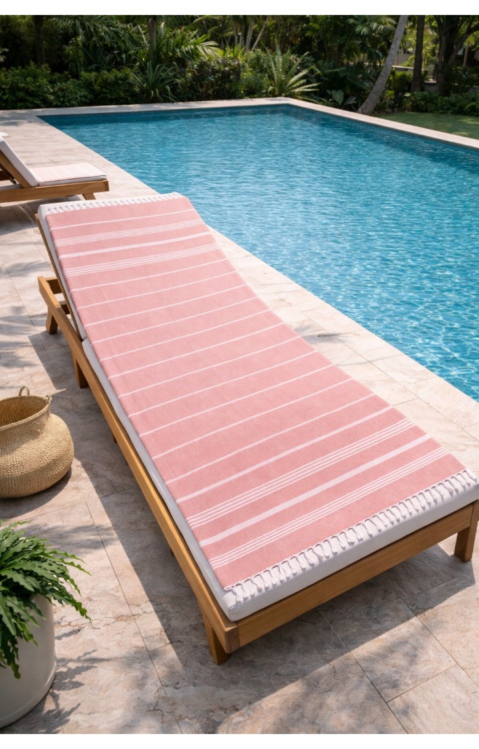 Çizgili %100 Pamuk 90x180 cm Peştemal Plaj Banyo Havlusu Açık Pembe