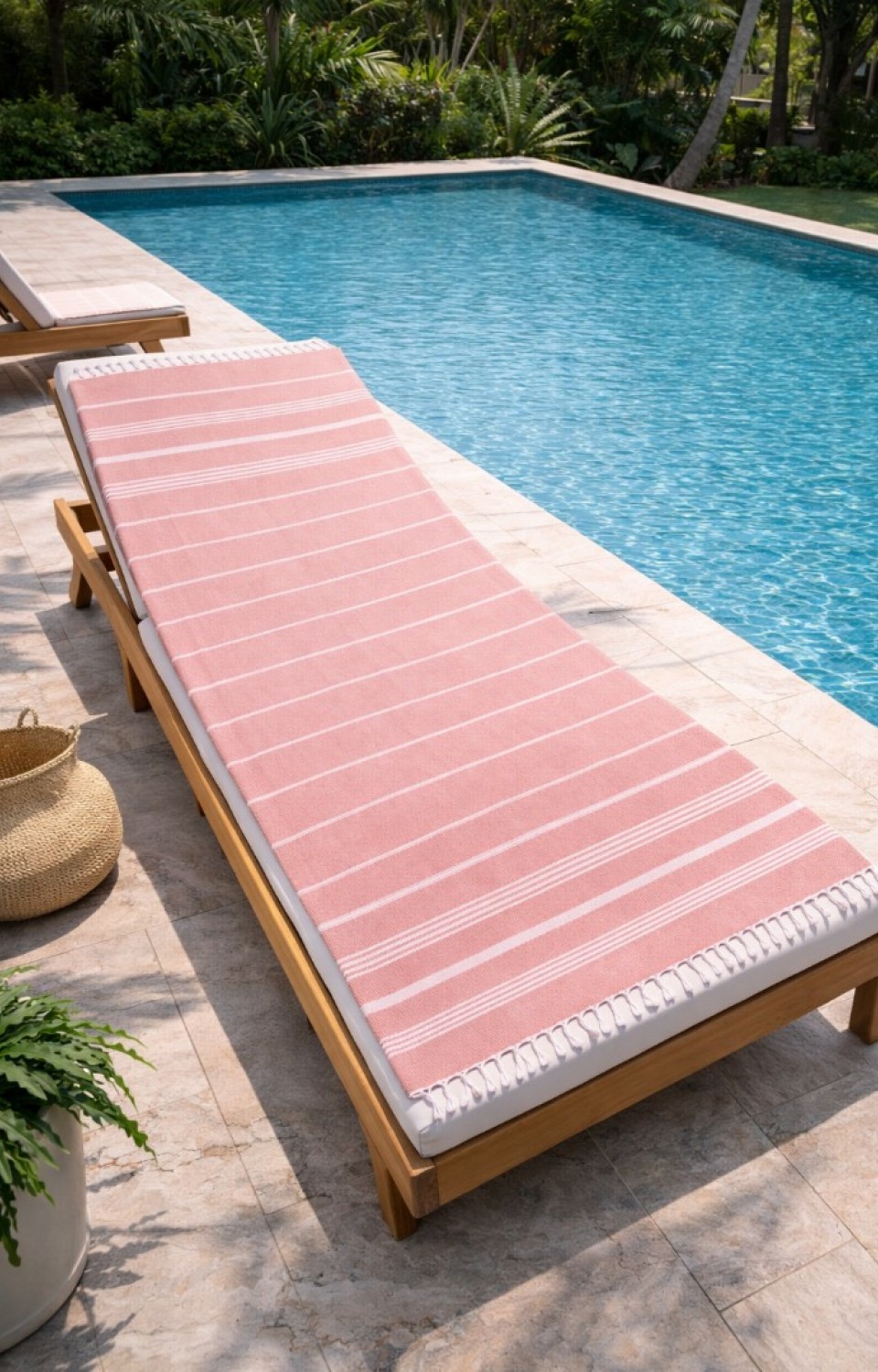 Çizgili %100 Pamuk 90x180 cm Peştemal Plaj Banyo Havlusu Açık Pembe