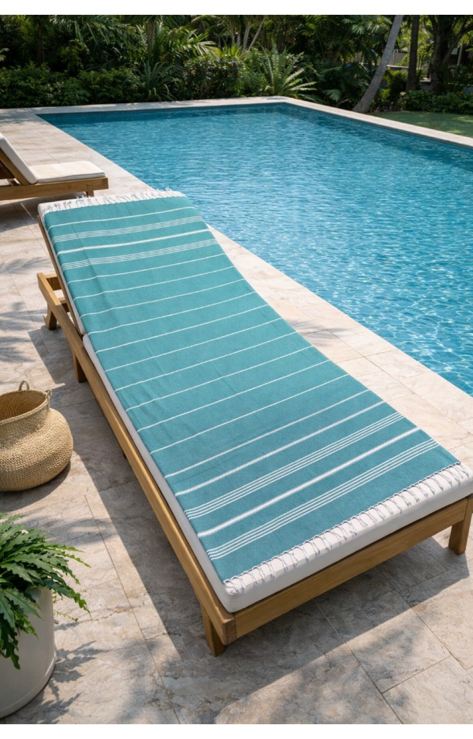 Çizgili %100 Pamuk 90x180 cm Peştemal Plaj Banyo Havlusu Yeşil