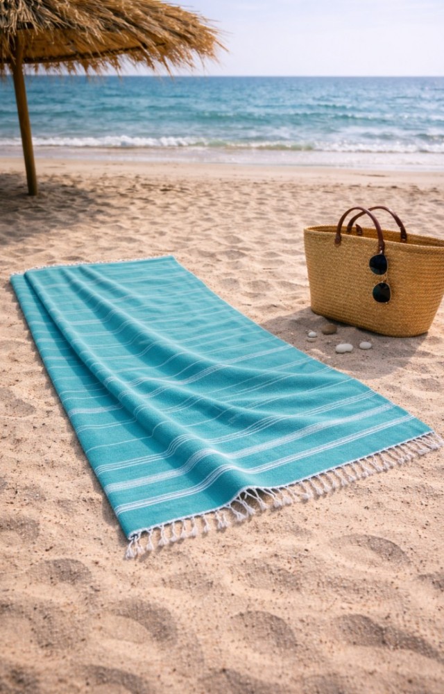 Çizgili %100 Pamuk 90x180 cm Peştemal Plaj Banyo Havlusu Yeşil