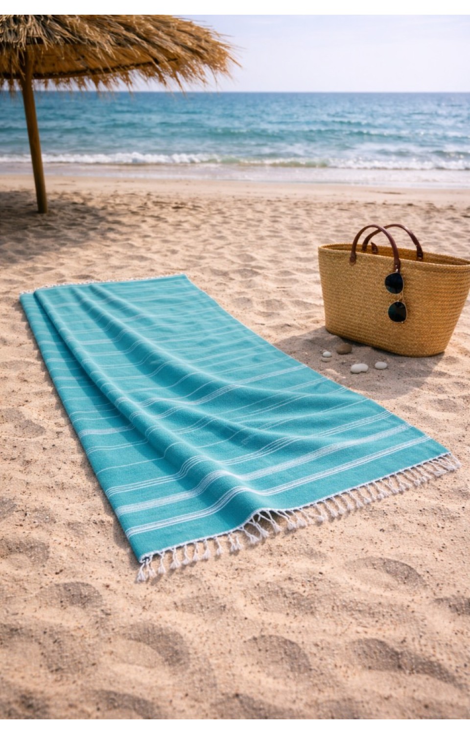 Çizgili %100 Pamuk 90x180 cm Peştemal Plaj Banyo Havlusu Yeşil