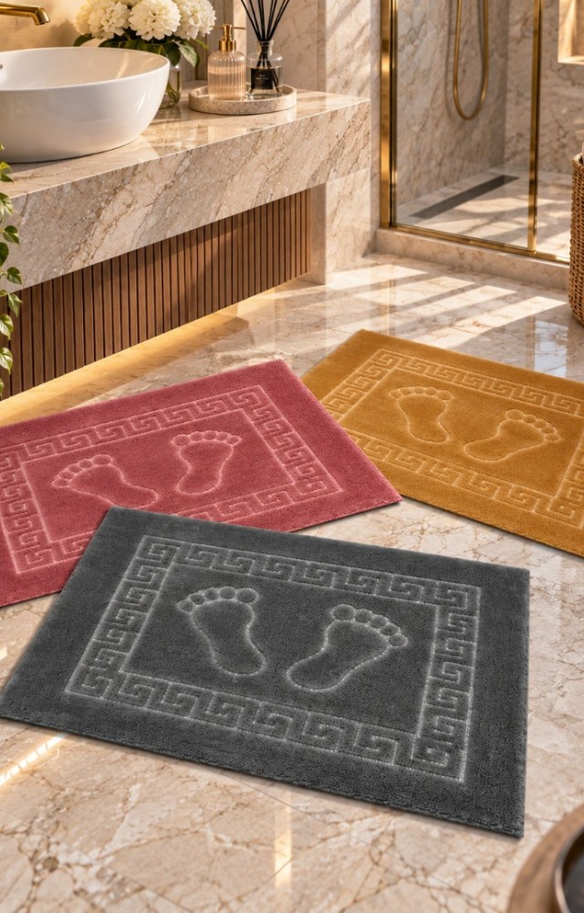 3 Adet Welsoft Kaymaz Taban Ayak İzi Desenli 45x70 cm Banyo Ayak Havlusu 1
