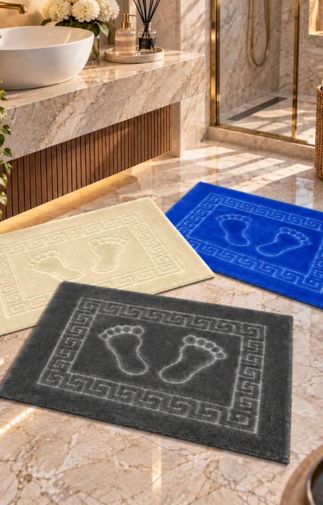 3 Adet Welsoft Kaymaz Taban Ayak İzi Desenli 45x70 cm Banyo Ayak Havlusu 2