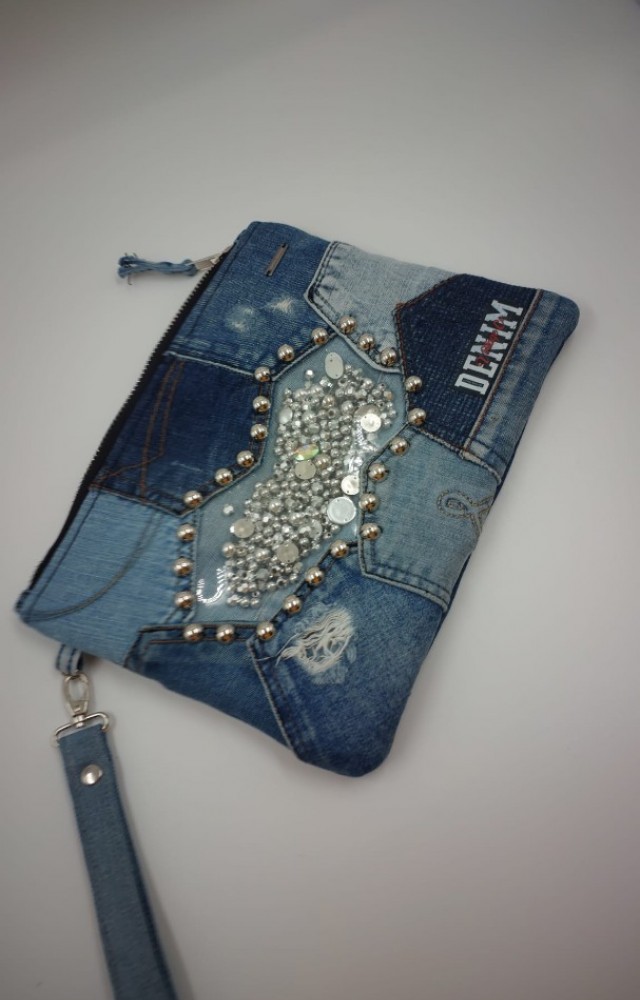 Boncuk Detaylı Özel Tasarım Denim El Çanta