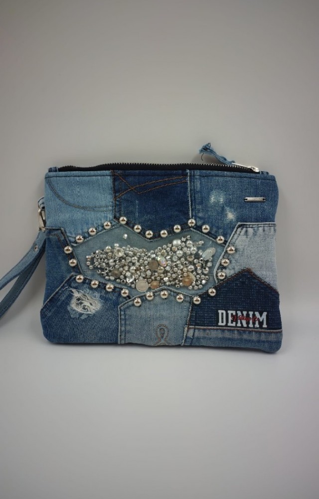 Boncuk Detaylı Özel Tasarım Denim El Çanta