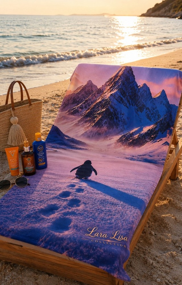 Pamuklu 3D Baskılı Özel Tasarım 70x140cm Plaj Havuz Deniz Havlusu Penguen