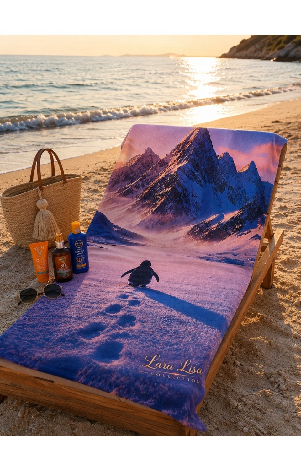 Pamuklu 3D Baskılı Özel Tasarım 70x140cm Plaj Havuz Deniz Havlusu Penguen