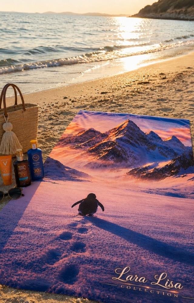 Pamuklu 3D Baskılı Özel Tasarım 70x140cm Plaj Havuz Deniz Havlusu Penguen