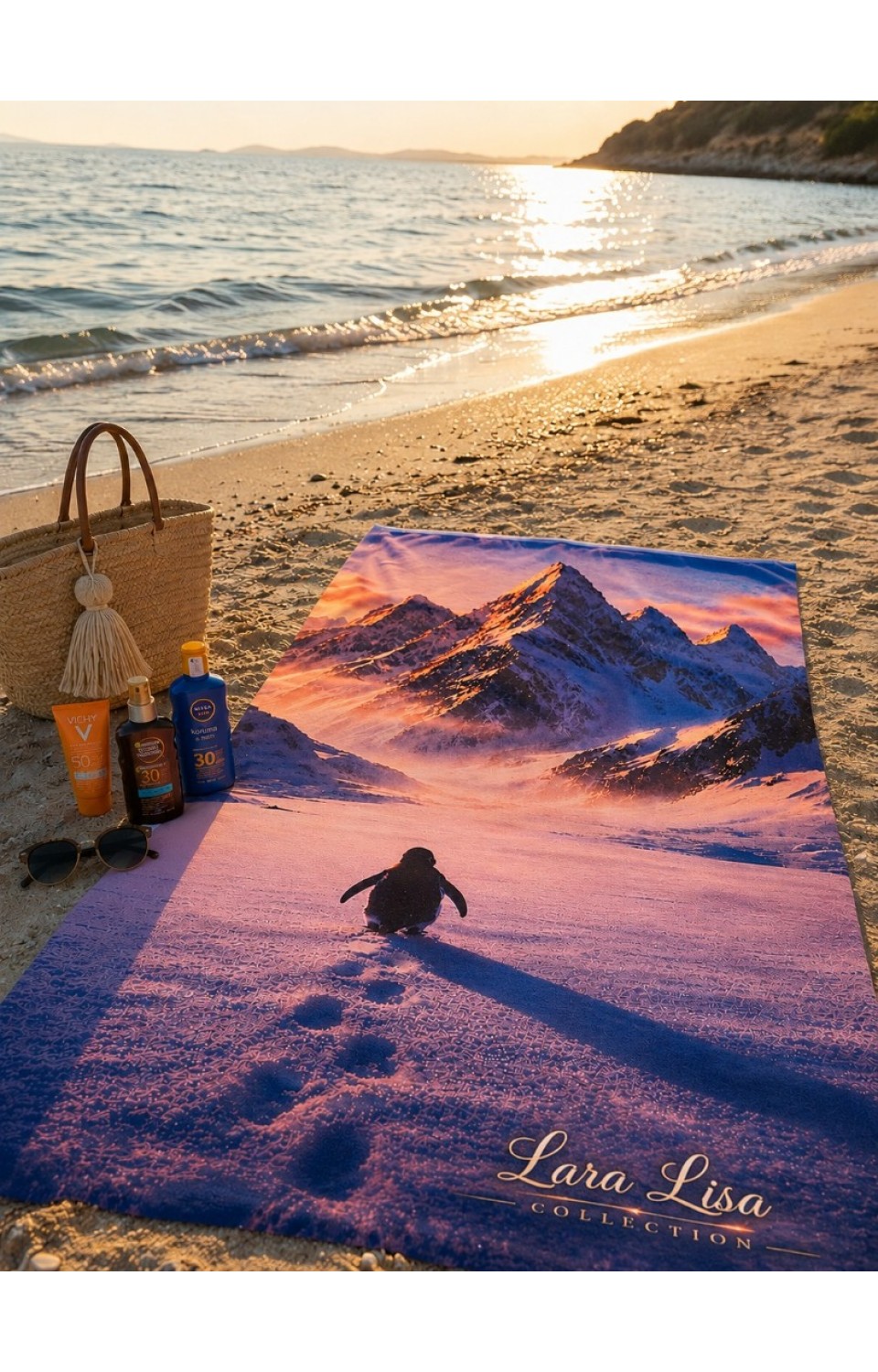 Pamuklu 3D Baskılı Özel Tasarım 70x140cm Plaj Havuz Deniz Havlusu Penguen
