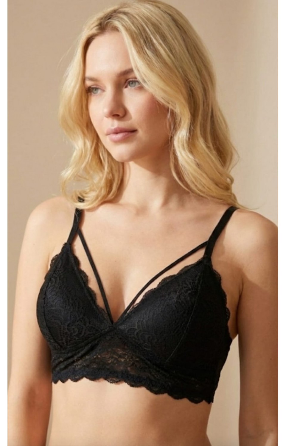 Kadın Dantelli Desteksiz Şeritli Bralet Sütyen Siyah