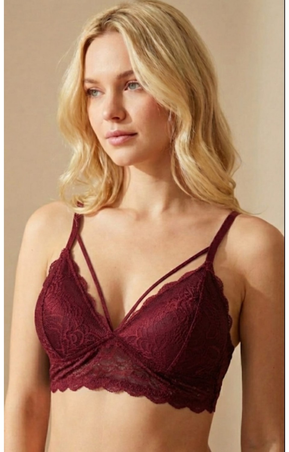 Kadın Dantelli Desteksiz Şeritli Bralet Sütyen Bordo Kadın Dantelli Desteksiz Şeritli Bralet Sütyen Bordo