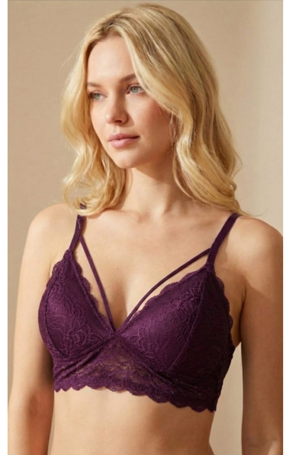 Kadın Dantelli Desteksiz Şeritli Bralet Sütyen Mor Kadın Dantelli Desteksiz Şeritli Bralet Sütyen Mor