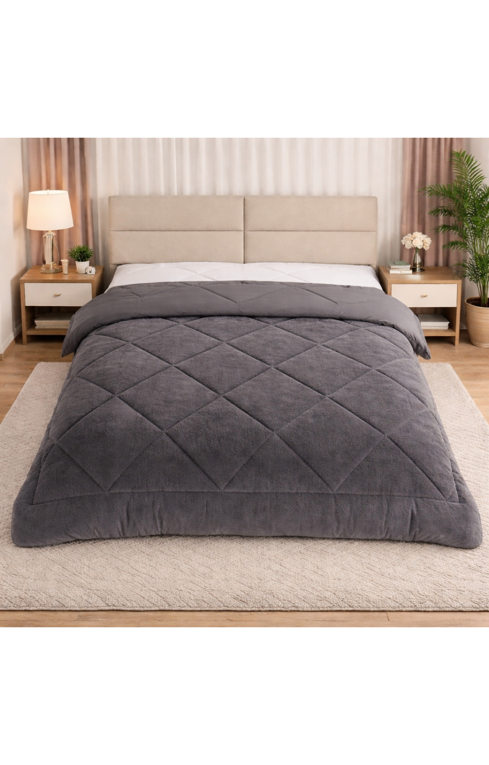 Çift Taraflı Welsoft 195 x 215 cm Çift Kişilik Yorgan Antrasit