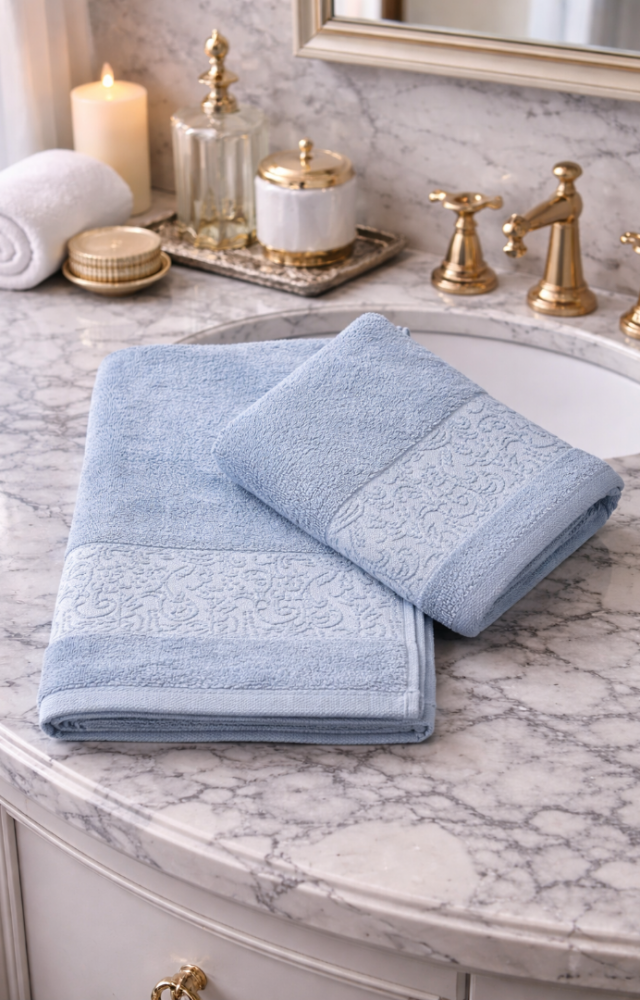 %70 Bambu %30 Pamuk İpinden 1 Adet 50x90cm 1 Adet 70x140cm Kadın Erkek Banyo Havlusu Mavi