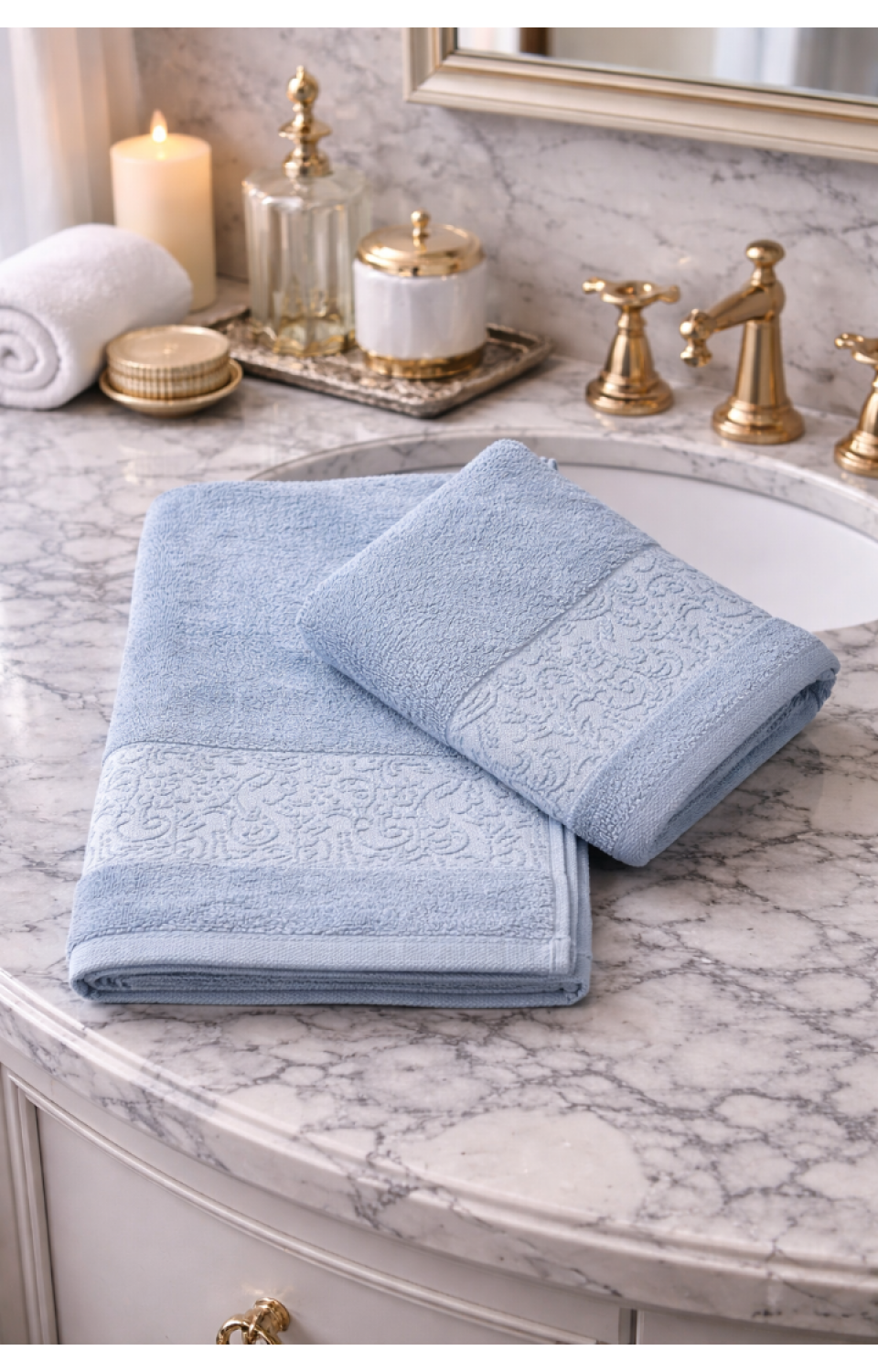 %70 Bambu %30 Pamuk İpinden 1 Adet 50x90cm 1 Adet 70x140cm Kadın Erkek Banyo Havlusu Mavi