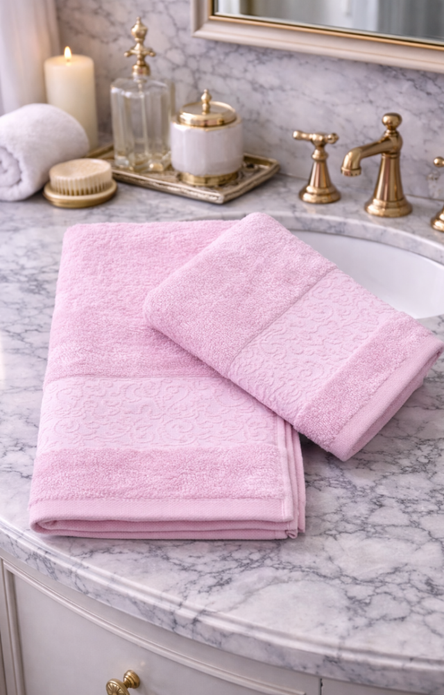 %70 Bambu %30 Pamuk İpinden 1 Adet 50x90cm 1 Adet 70x140cm Kadın Erkek Banyo Havlusu Pembe