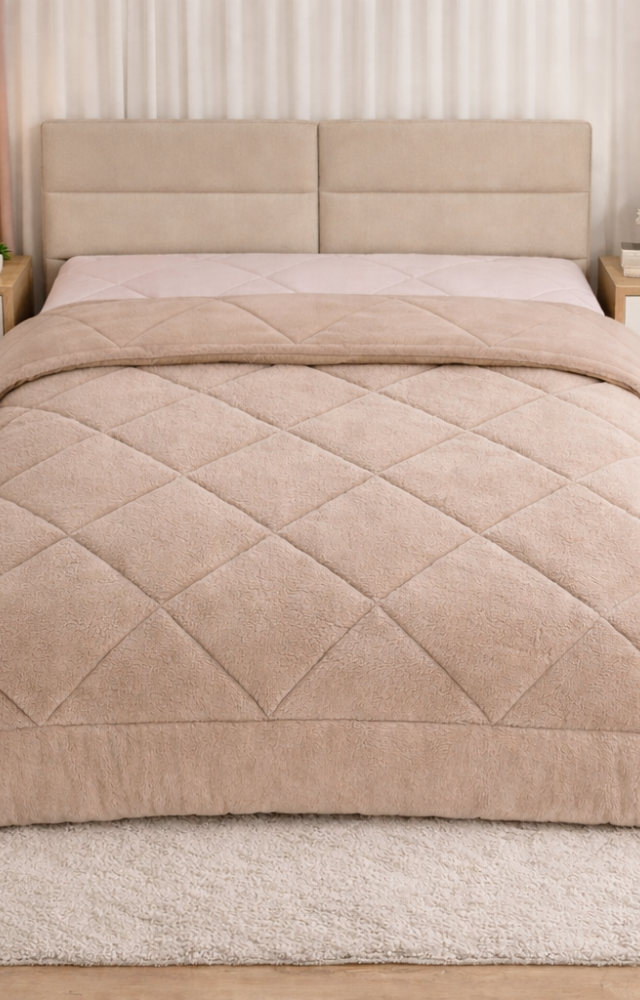 Çift Taraflı Welsoft 195 x 215 cm Çift Kişilik Yorgan Krem