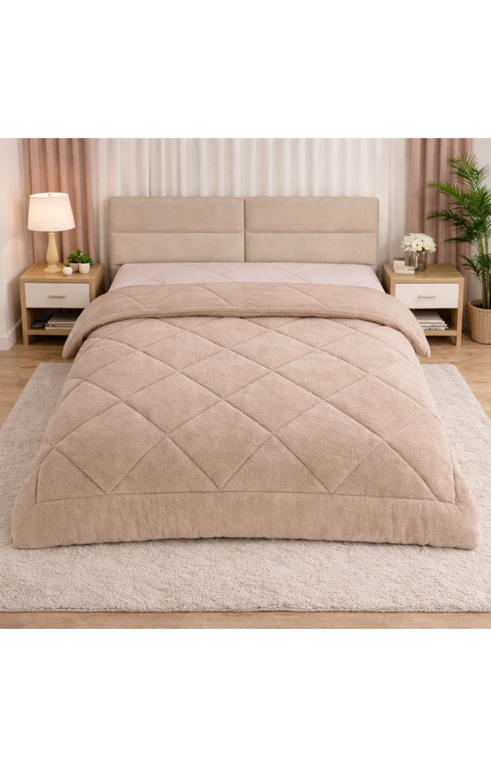 Çift Taraflı Welsoft 195 x 215 cm Çift Kişilik Yorgan Krem