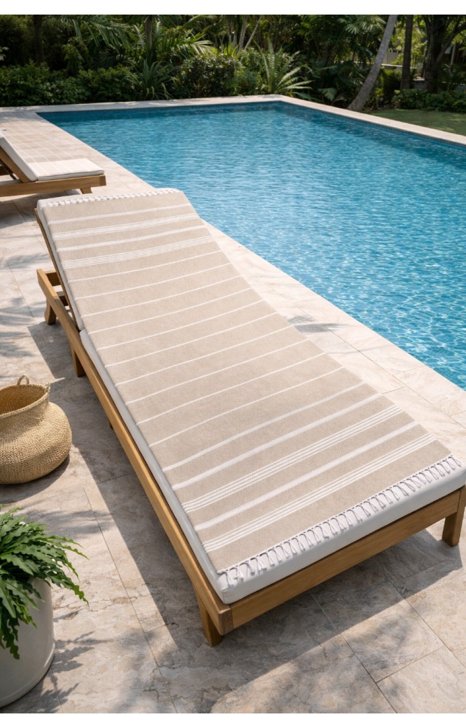 Çizgili %100 Pamuk 90x180 cm Peştemal Plaj Banyo Havlusu Bej