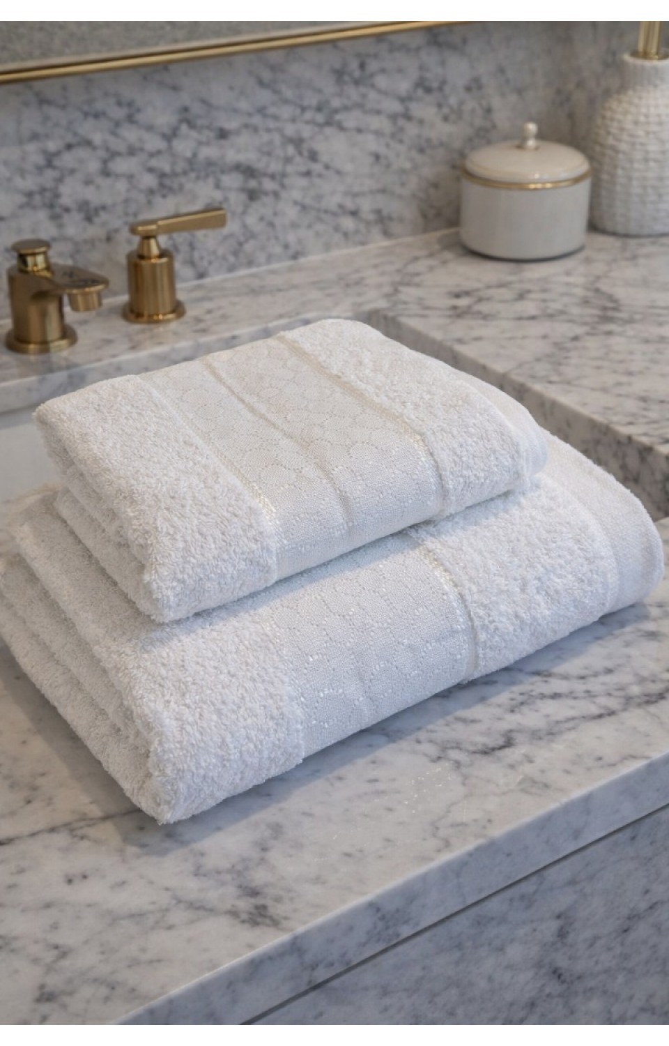 2'li %100 Pamuk 1 Adet 70x140 Banyo Havlusu 1 Adet 50x90 Saç Havlusu Beyaz Havlu Seti