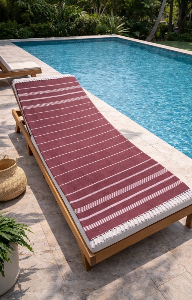Çizgili %100 Pamuk 90x180 cm Peştemal Plaj Banyo Havlusu Bordo