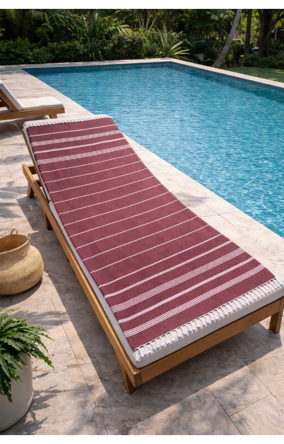 Çizgili %100 Pamuk 90x180 cm Peştemal Plaj Banyo Havlusu Bordo