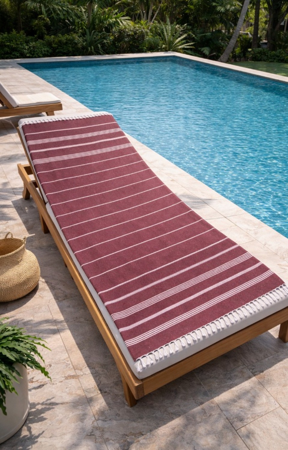 Çizgili %100 Pamuk 90x180 cm Peştemal Plaj Banyo Havlusu Bordo