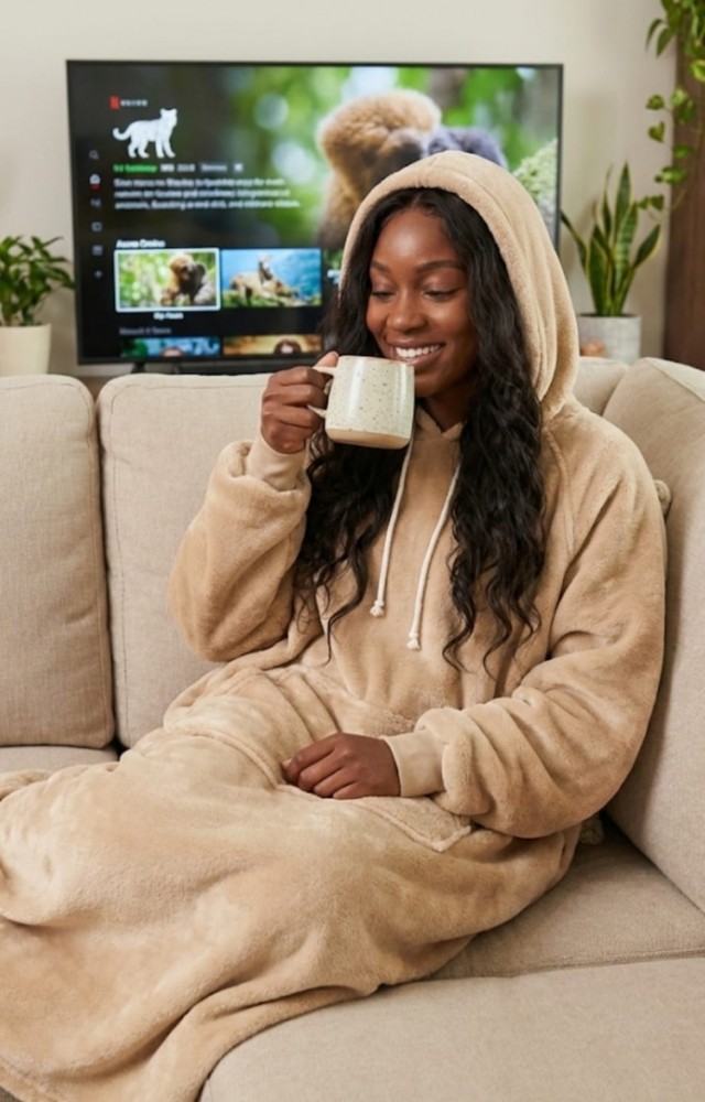 Giyilebilir Ev Battaniyesi Yumuşak Dokusuyla Sıcak Tutar Bej