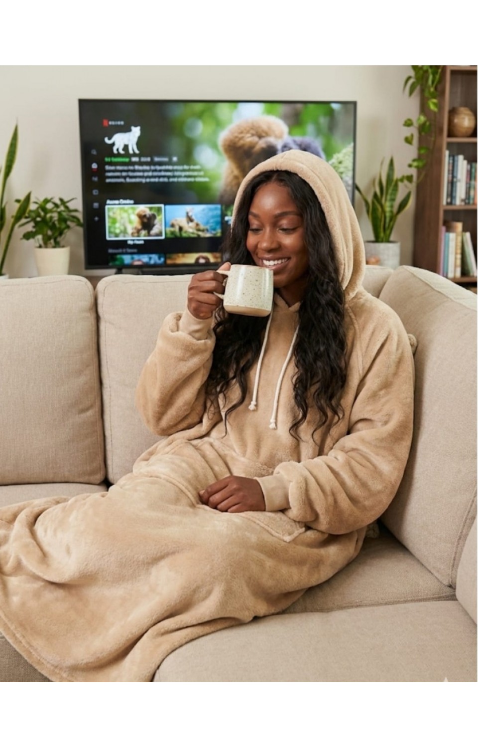Giyilebilir Ev Battaniyesi Yumuşak Dokusuyla Sıcak Tutar Bej
