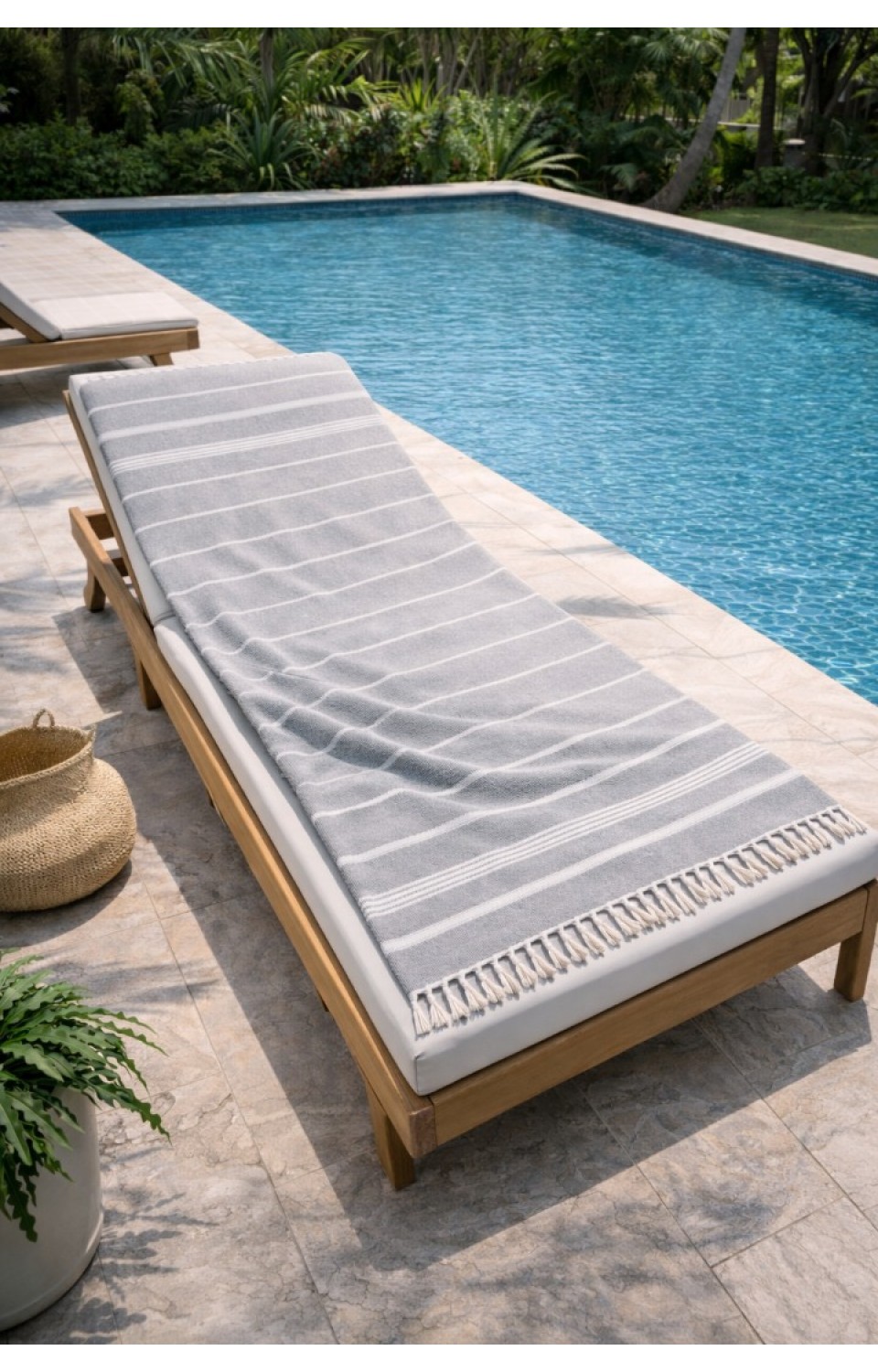 Çizgili %100 Pamuk 90x180 cm Peştemal Plaj Banyo Havlusu Gri