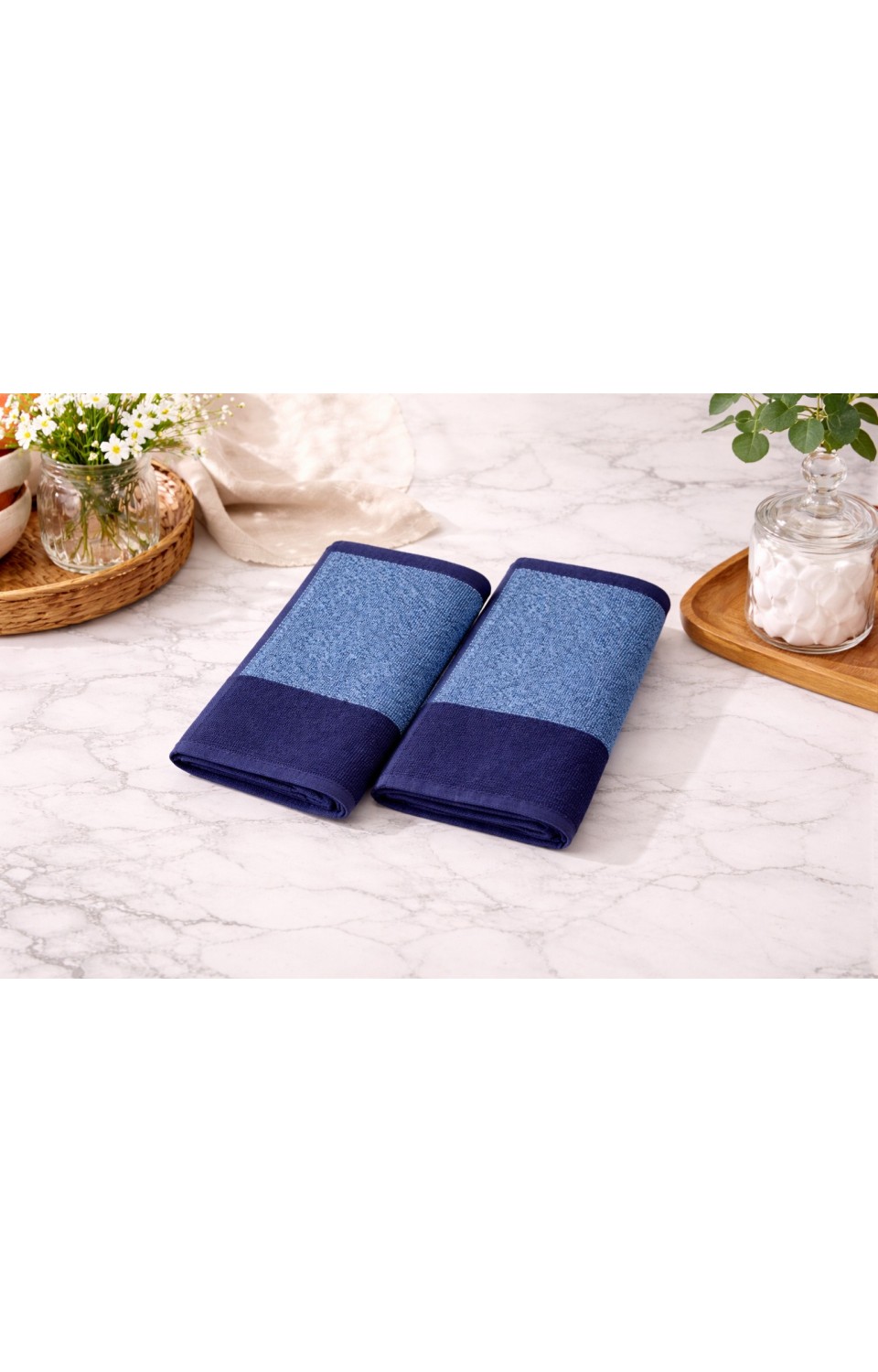 2'li Premium Lacivert-Mavi %100 Pamuk 30X50 Mutfak Havlu Seti