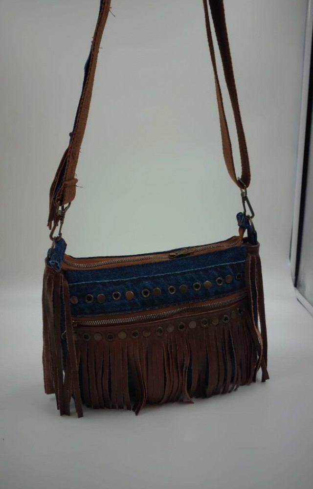 Püskül Detaylı Özel Tasarım Denim Çanta 