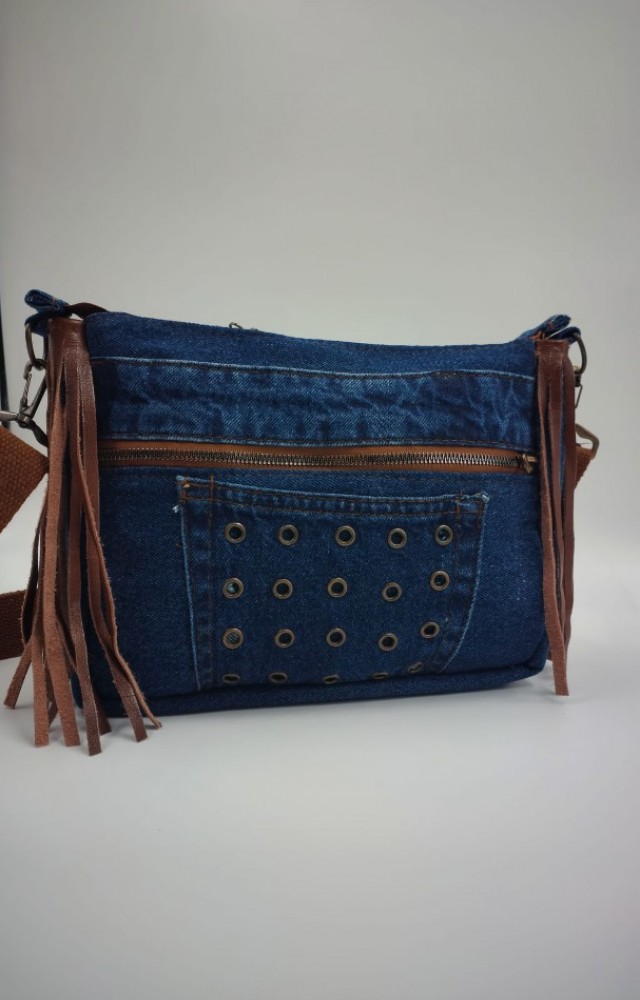 Püskül Detaylı Özel Tasarım Denim Çanta 