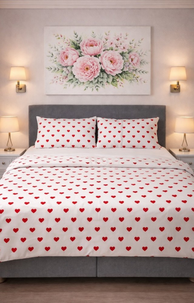 Çift Kişilik Pamuklu 7 Parça Kutulu Kalpli Nevresim Takımı