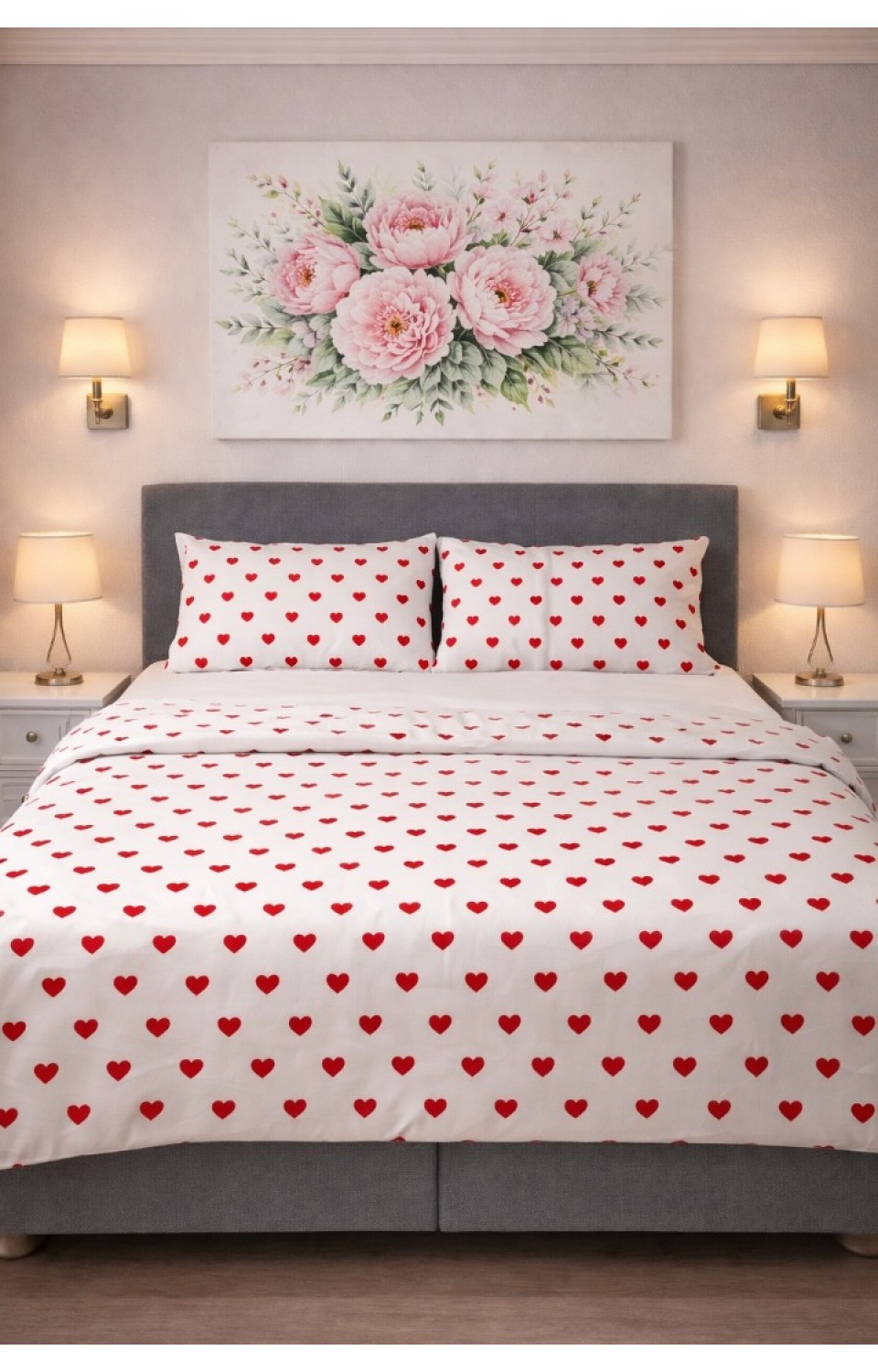 Çift Kişilik Pamuklu 7 Parça Kutulu Kalpli Nevresim Takımı