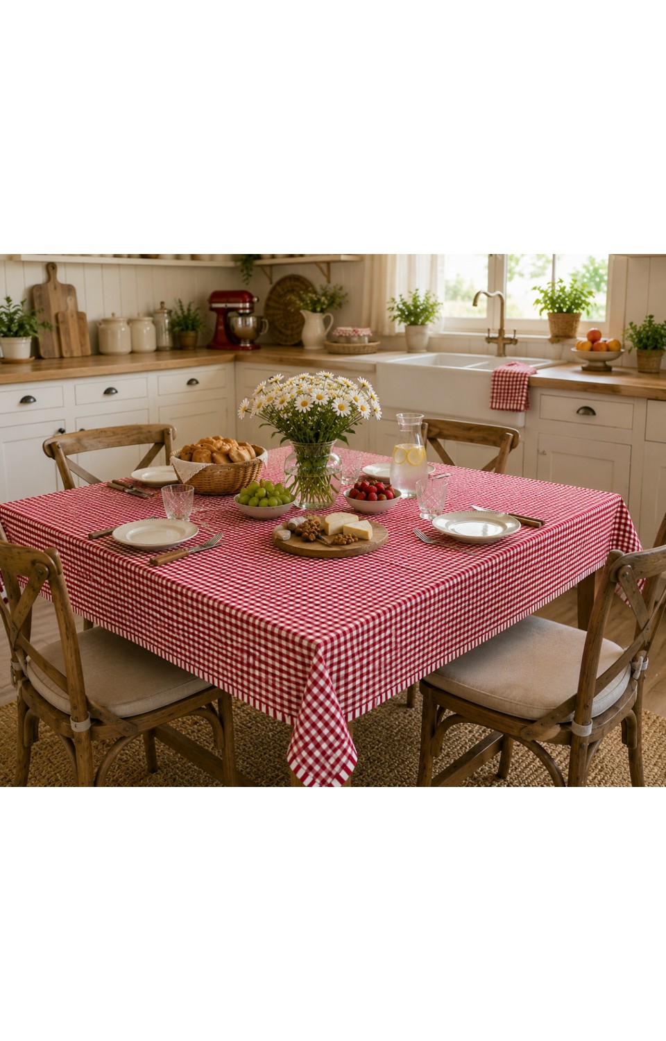 Pötikare Kırmızı 170x170 cm Piknik Örtüsü Masa Örtüsü Sofra Bezi