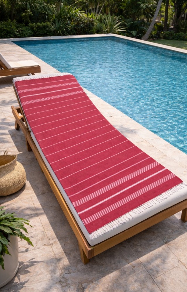 Çizgili %100 Pamuk 90x180 cm Peştemal Plaj Banyo Havlusu Kırmızı