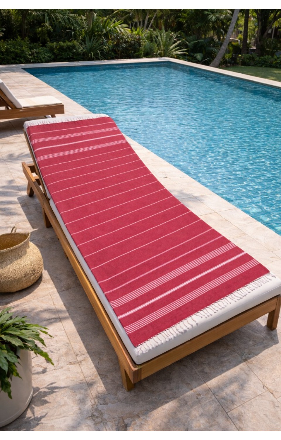 Çizgili %100 Pamuk 90x180 cm Peştemal Plaj Banyo Havlusu Kırmızı