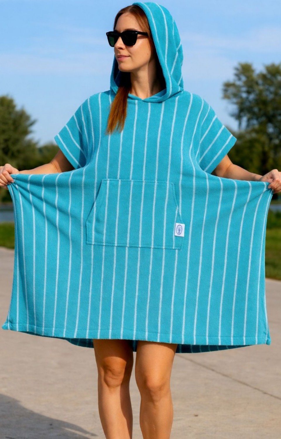 Kapüşonlu Cepli %100 Pamuk Unisex Panço (100 Boy-100En)