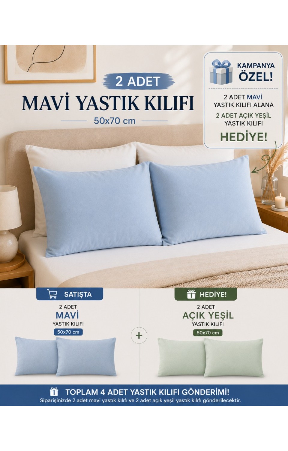 2 Adet 50x70 cm %70 Pamuk %30 Polycotton Yastık Kılıfı (2 Adet Hediye) 2 Adet 50x70 cm %70 Pamuk %30 Polycotton Yastık Kılıfı (2 Adet Hediye)