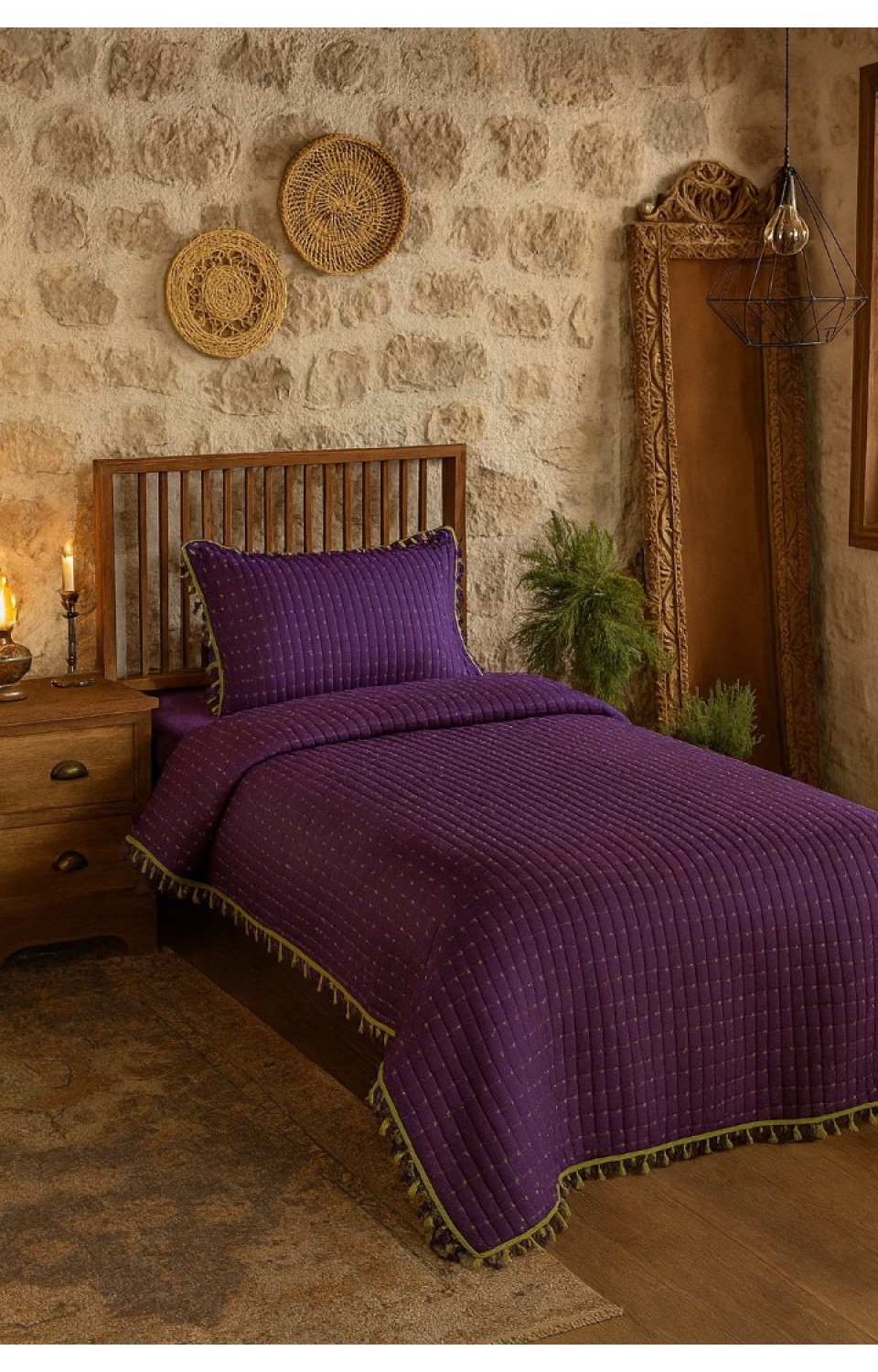 Püsküllü Çift Taraflı 180x250 cm Yatak Örtüsü 1 Adet 50x70 cm Yastık Kılıfı Yatak Örtüsü Seti Püsküllü Çift Taraflı 180x250 cm Yatak Örtüsü 1 Adet 50x70 cm Yastık Kılıfı Yatak Örtüsü Seti