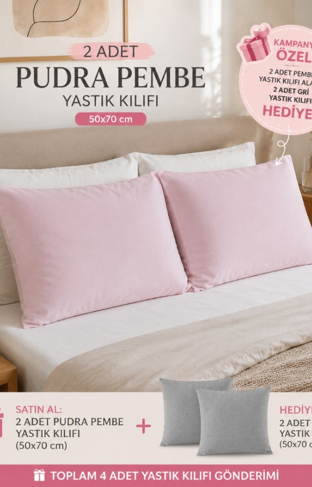 2 Adet 50x70 cm %70 Pamuk %30 Polycotton Yastık Kılıfı (2 Adet Hediye)