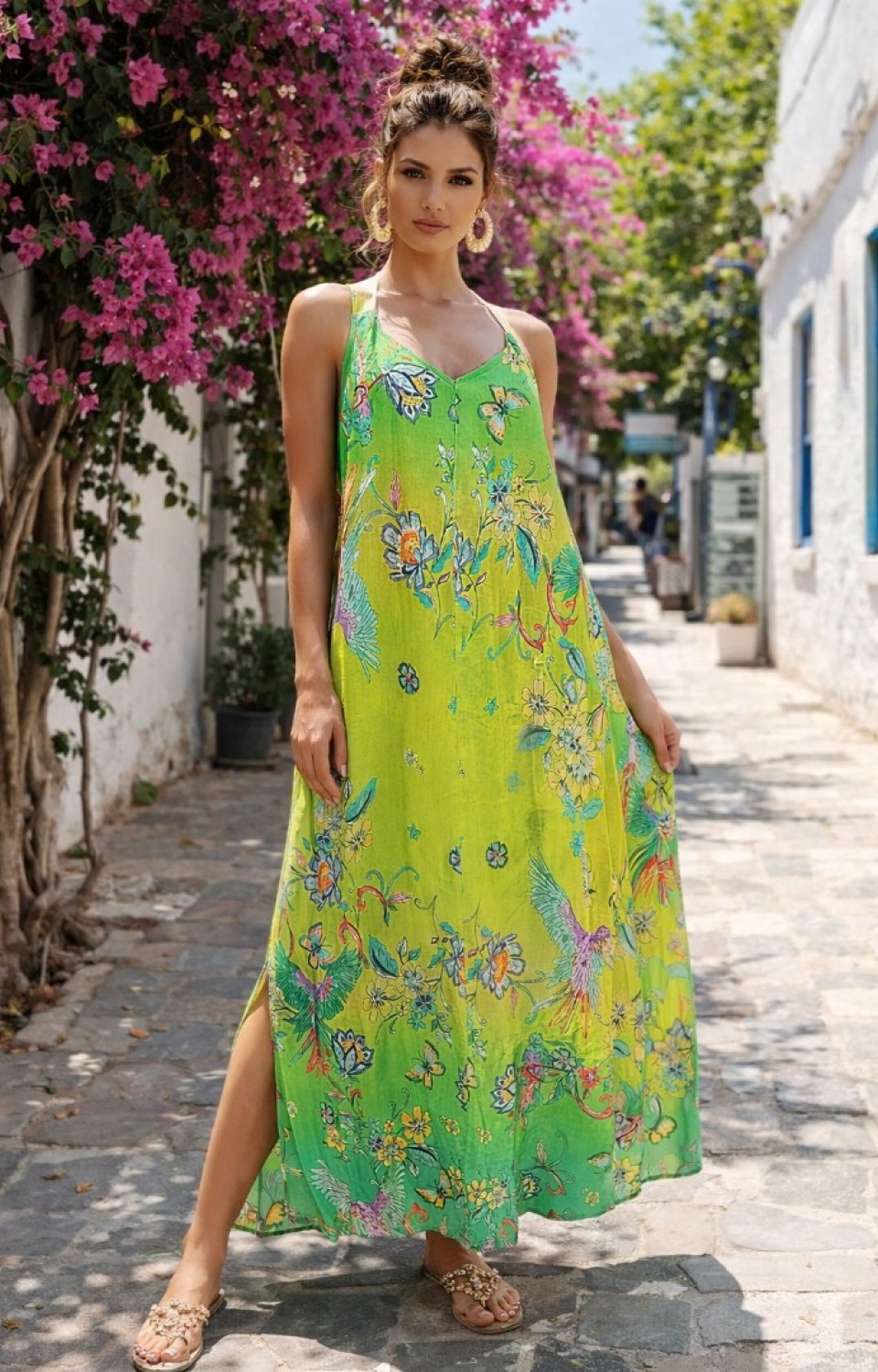 Bağlama Detaylı Desenli Kadın Yazlık Elbise