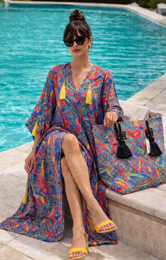 Kadın Yazlık Kimono Plaj Çantası Takım Renkli