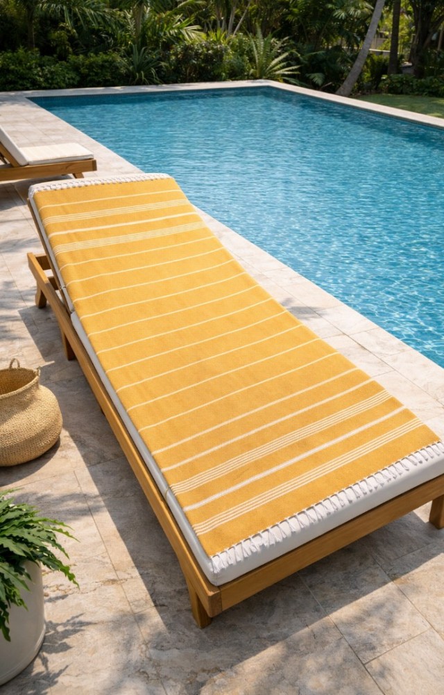 Çizgili %100 Pamuk 90x180 cm Peştemal Plaj Banyo Havlusu Sarı