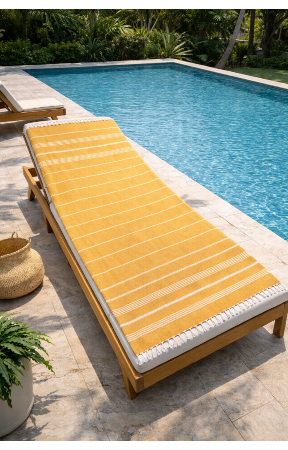 Çizgili %100 Pamuk 90x180 cm Peştemal Plaj Banyo Havlusu Sarı